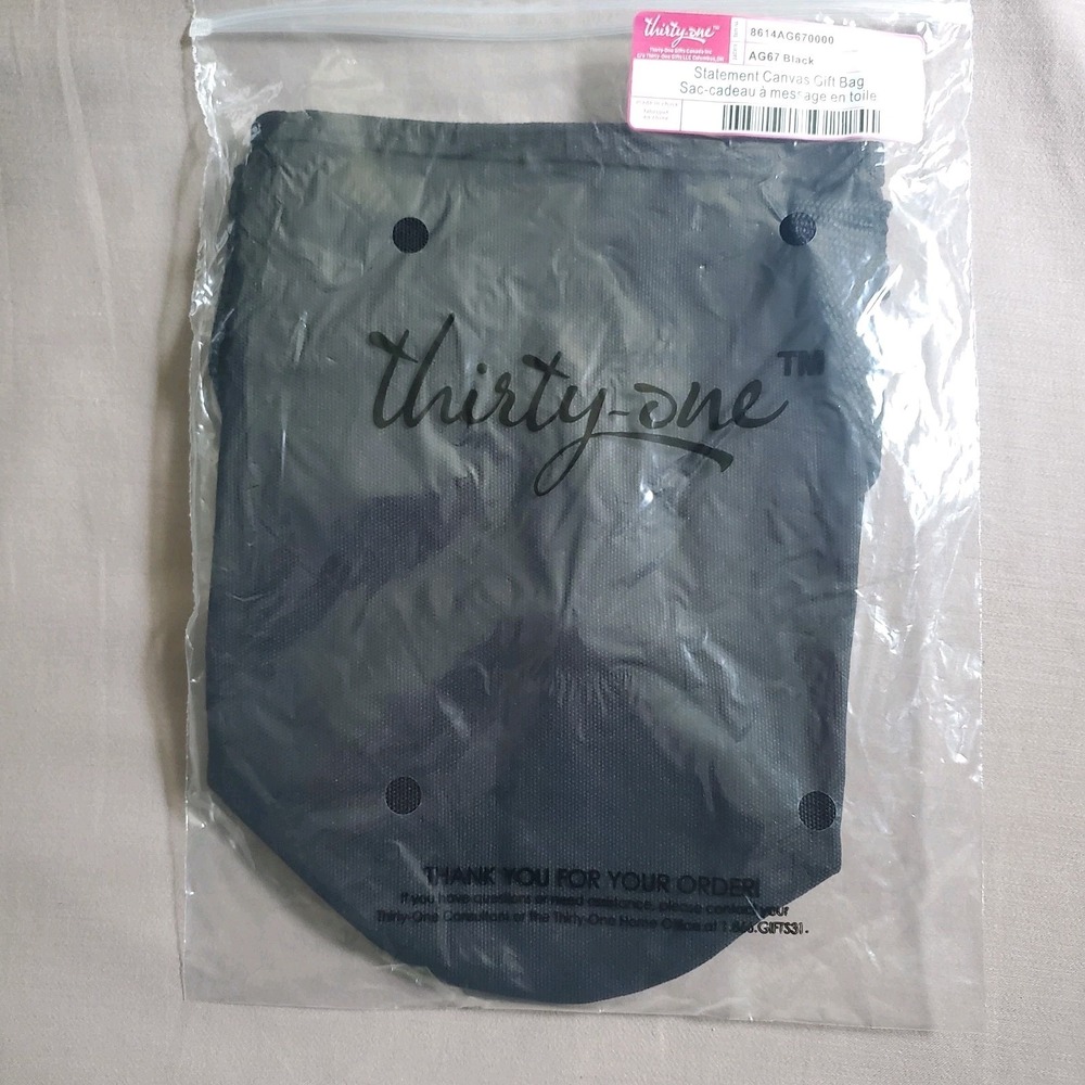 Thirty One Statement Canvas Gift Bag - Black - NIB